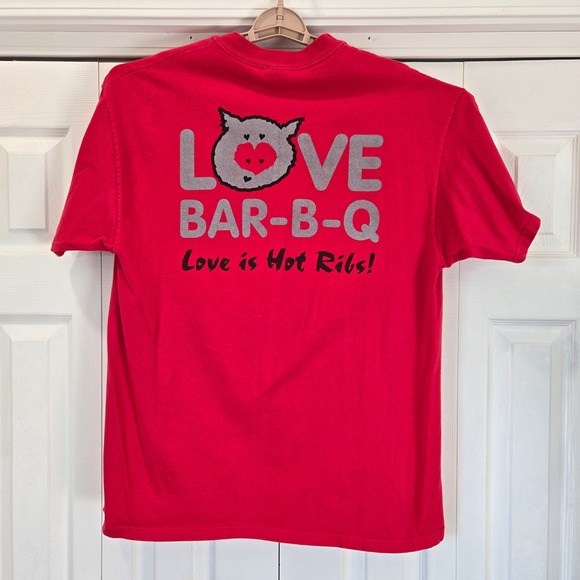 Love BBQ T Shirt Hanes Beefy T Adult XL Red Graphic Tee Love is Hot Ribs Cookout - Picture 7 of 10